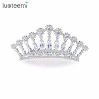 luoteemi new luxury full cubic zirconia cz wedding bridal crown tiara comb hair jewelry accessories for women gift