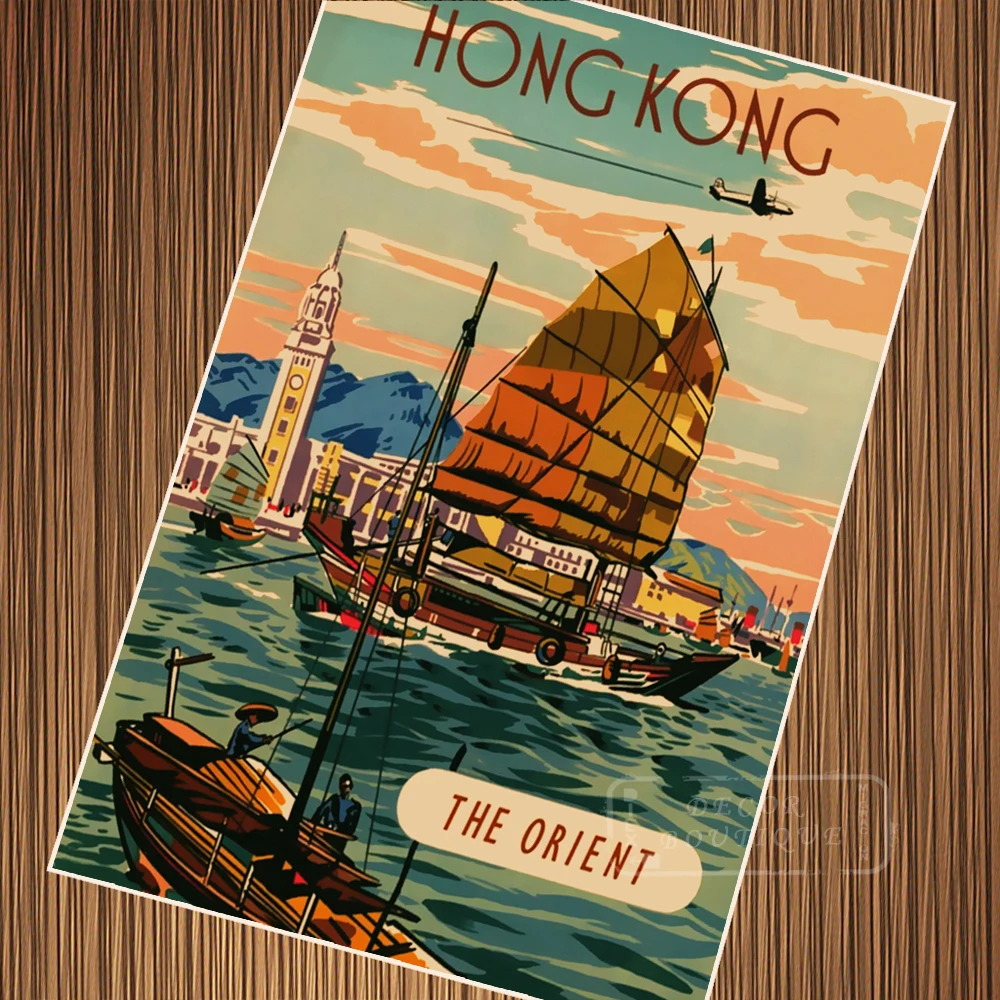 Fly to Hong Kong by Air Qantas Ретро Винтажный Классический постер для путешествий Настенная