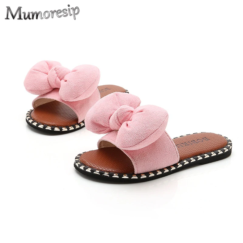 Summer New Girls Sandals Big Kids Slides Bow-knot Soft Sweet Princess Children's Beach Slippers Chic Fashion Candy Colors 26-39 |