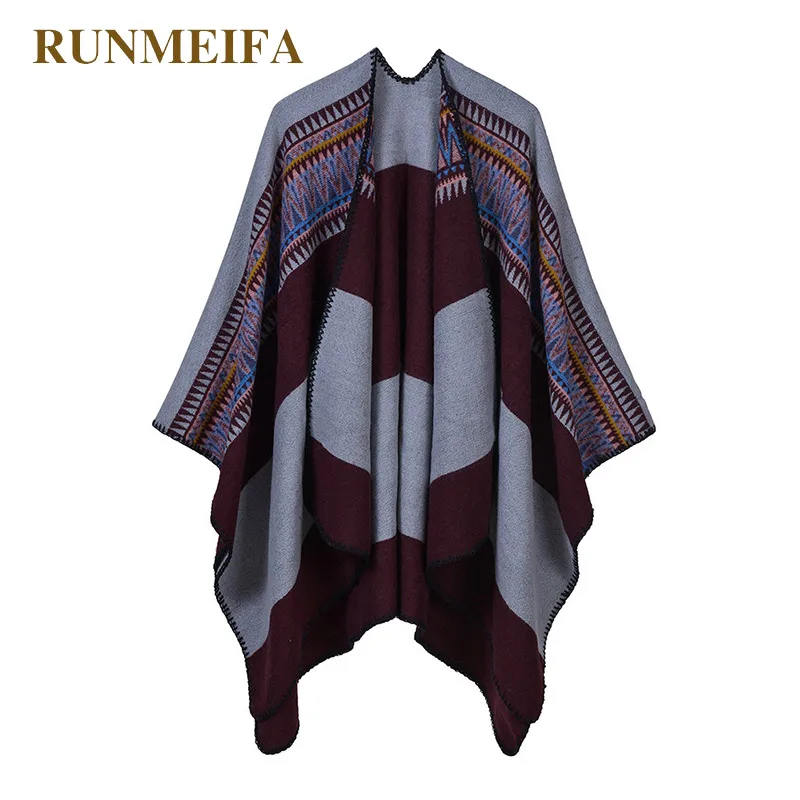 RUNMEIFA зимняя имитация кашемировой мантии для женщин волнистая накидка с узором