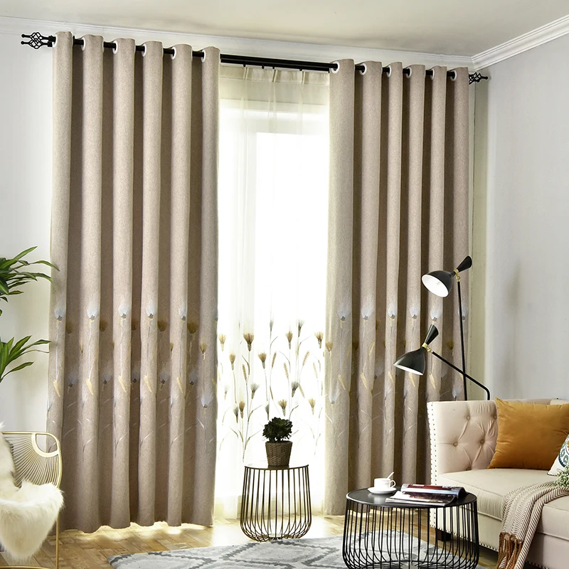 1pc coffee curtain Штора s скандинавские современные затемненные занавески для спальни простые пшеничные ушки вышитые Оконные Занавески для гостиной павлин синий - Цвет: 1pc coffee curtain