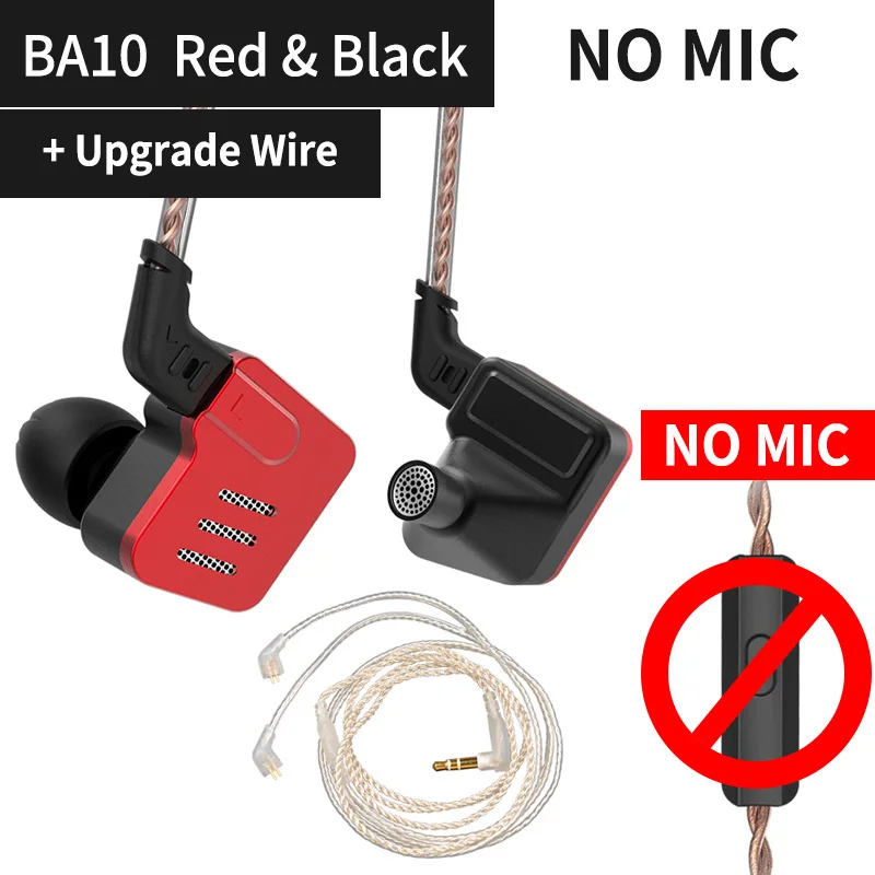 KZ BA10 5BA привод в ухо наушник 5 сбалансированная арматура DJ HIFI монитор металлический наушник съемный Отсоединяемый 2Pin кабель KZ ZS10 - Цвет: Black no mic silver