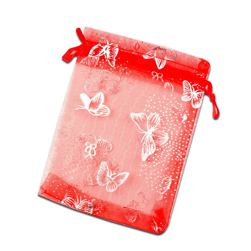 Red 100 шт Смешанные 7x9 см 9x12 см сумки из органзы Свадебная вечеринка бижутерия для декорирования конфет Drawable Упаковка Дисплей и подарочные пакеты сумки - Цвет: Red