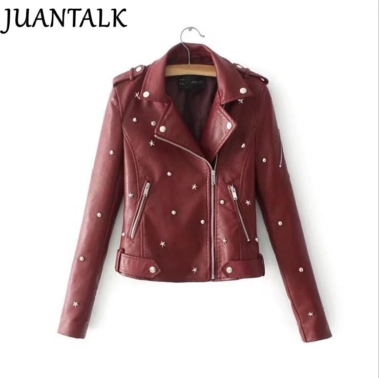 

Куртка JUANTALK Женская, из искусственной кожи, с заклепками, на молнии