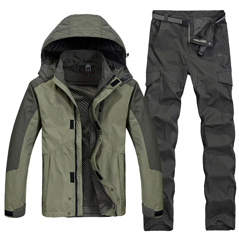 02 suits men Уличная походная куртка, водонепроницаемая Мужская ветровка размера плюс, быстросохнущая Женская куртка для рыбалки, костюмы для альпиниста, кемпинга - Цвет: 02 suits men