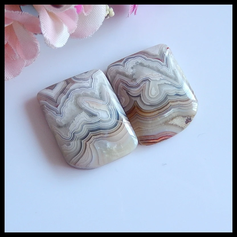 Semiprecious stone jewelry wholesale gemstone NaturalCrazy Lace Rosetta Stone Earring Cabochons pairs 25x20x5mm 10.0g | Украшения и