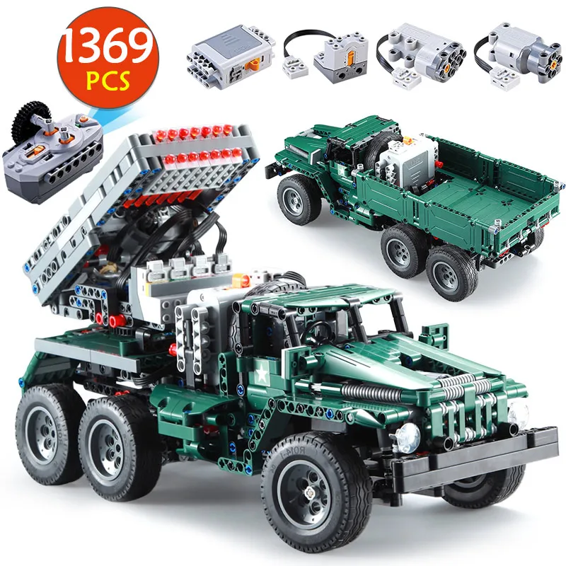 

1369pcs RC Technology Military City Remote Rocket Bricks 2 in 1 Off-Road Climbing Building Blocks Kids Toys