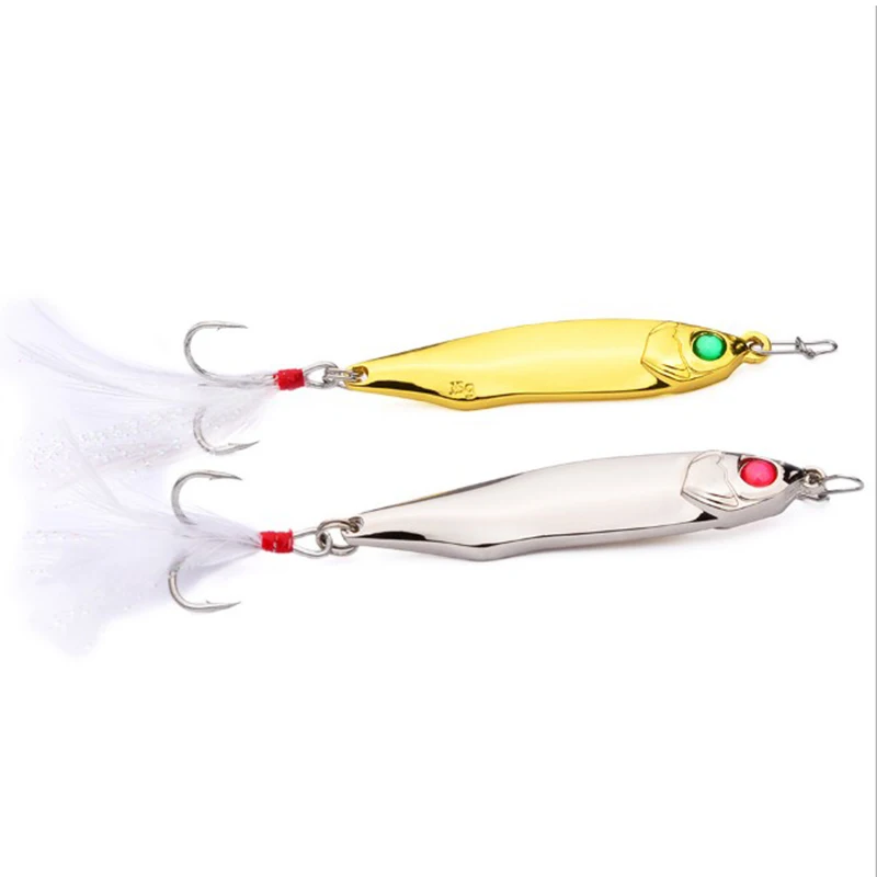 1PCS Metal Spinner Spoon Fishing Lure copper Hard Bai 10g/15g/20g/28g Artificial Sequins with Single Hookswith Feather Tackle | Спорт и