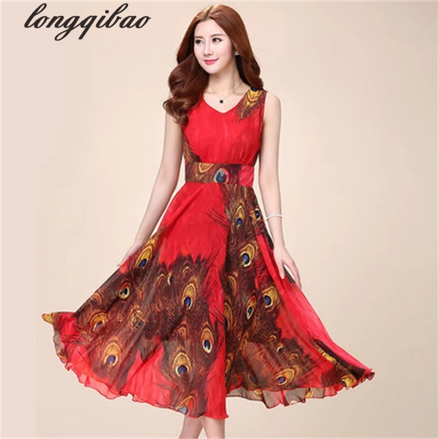 Женское пляжное платье без рукавов длинное шифоновое с цветочным принтом в