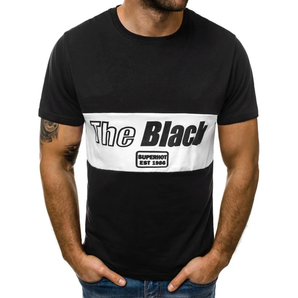 

Men Fashion Casual Sports Fitness T-Shirt Color Matching Letter Print Short Sleeve Top Shirt Workout T Shirts Quick Dry Short