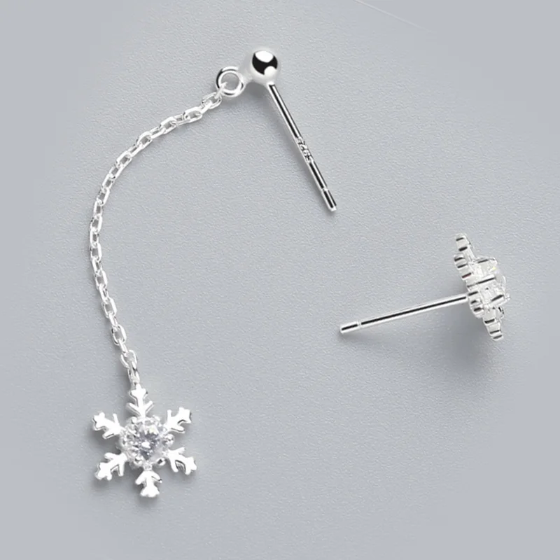 Silver 925 Jewelry Asymmetrical Snowflake Long drop Earrings Stick Tassel Christmas Ear Brincos | Украшения и аксессуары