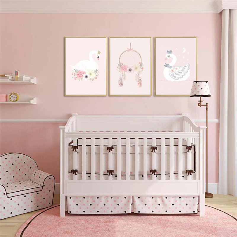 Flowers Swan Princess Canvas Painting Wall Pictures For Living Room Nursery Girls Decoration Posters and Prints No Frame | Дом и сад