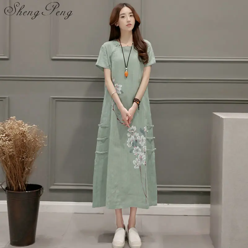 2018 Новое льняное платье ao dai винтажное этническое aodai с длинным рукавом qipao