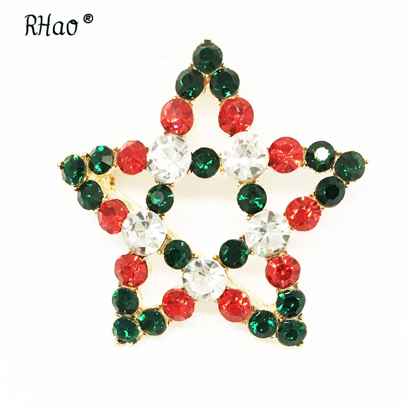 RHao, Рождественское украшение, Зеленый Кристалл, Рождественская елка, броши для женщин, мужчин, детская одежда, шляпы, воротник, пряжки, брошь, подарок, бижутерия - Окраска металла: G