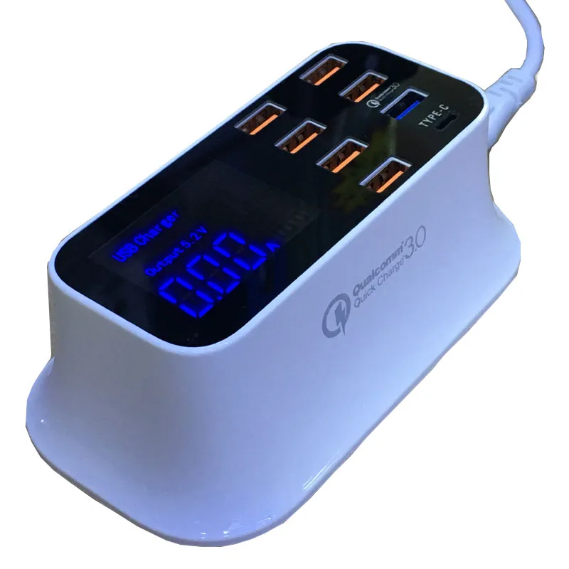 Зарядное устройство с 8 USB портами 40 Вт быстрая зарядка 3 0 дюйма Type c светодиодный