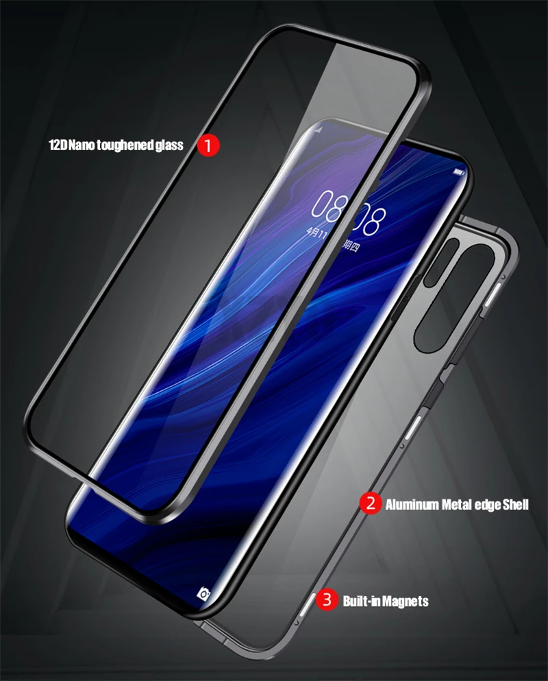 360 Полный Магнитный чехол для huawei P30 Pro P20 mate 20 металлический бампер 12D Передняя сенсорная пленка закаленное стекло крышка huawei P30 Pro Чехол