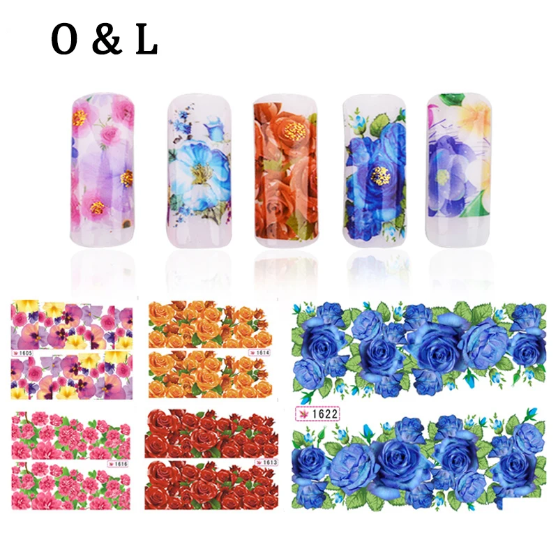 12 шт. горячие цветы воды Трансферы Nail Наклейки надписи Типсы Инструменты для