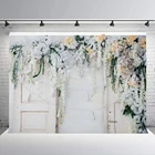 Фон для фотостудии, с изображением белых цветов, деревянной двери, свадебного душа