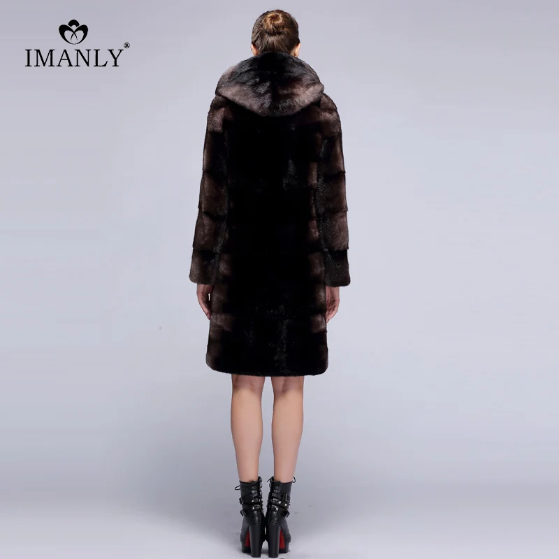 Естественная Шуба плюс размер Длинное пальто с головным убором реальной кожи