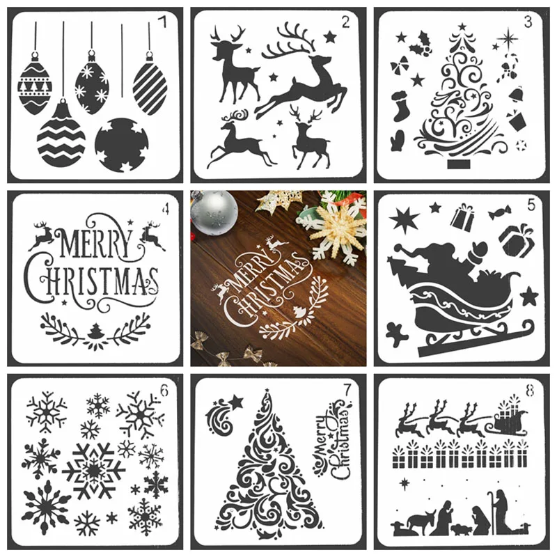 Merry Christmas Design Stencils for DIY Scrapbooking Plastic Handmade Cake Template Crafts Diary Decor Painting Spray Tool Card |