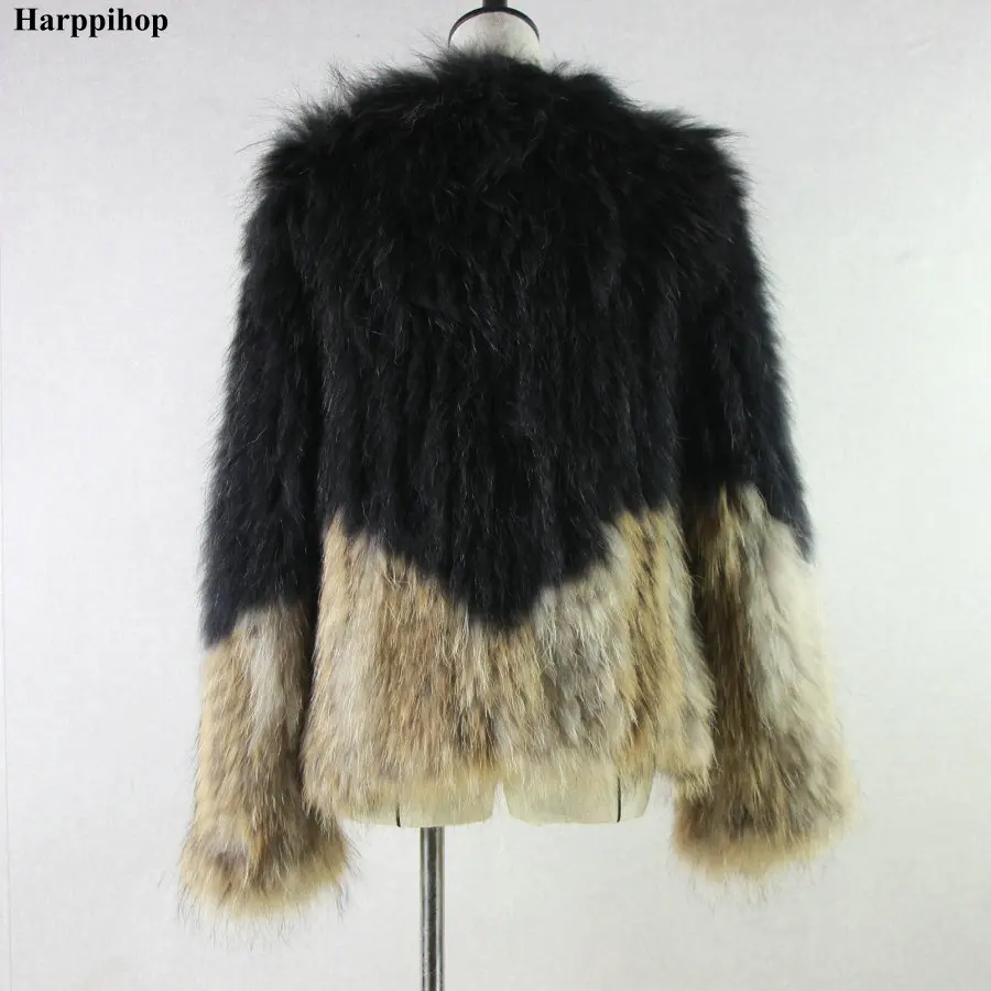 new women natural raccoon  fur coat jackets high quakity fashion girl's knitted real fur coat