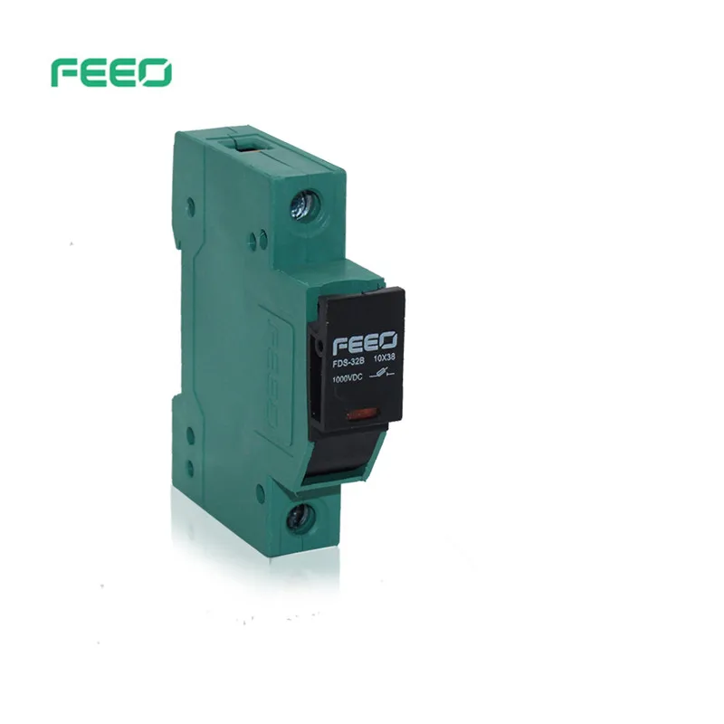 

FEEO Automatic CE DC PV 32 Amp 10x38 1000V Din Rail Electronic Solar 1000Vdc Fuse Holder with light without fuse link
