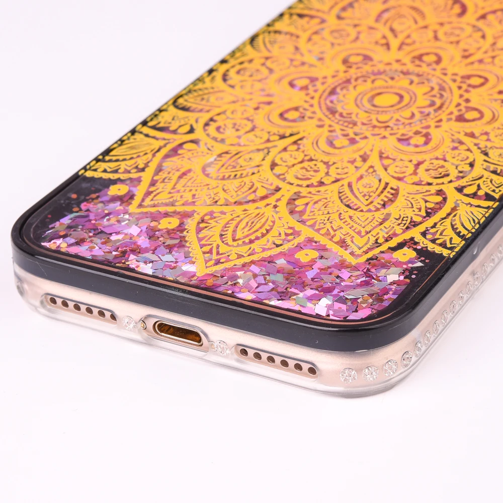 New 6 color yellow sun flower feather love Diamond transparent black tpu shell Colorful quicksand case for iPhone 6/6s/7 plus |