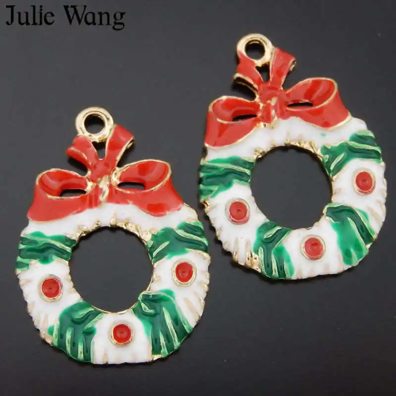 Julie Wang 10 шт. золотистый тональный сплав эмаль красочный Рождественский венок