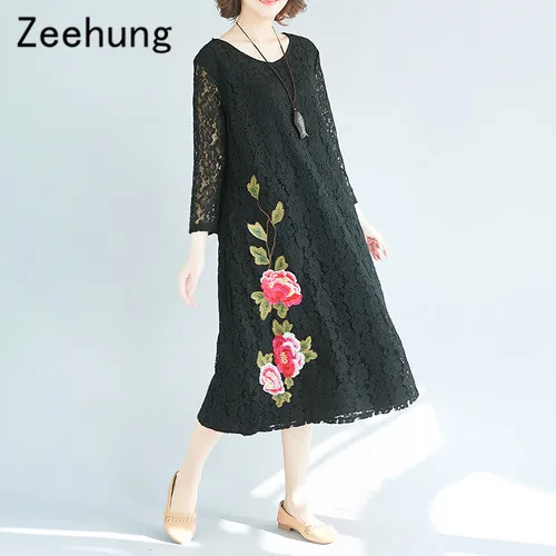 Zeehung 2018 Новое Женское весеннее цветочное вышитое женское элегантное свободное