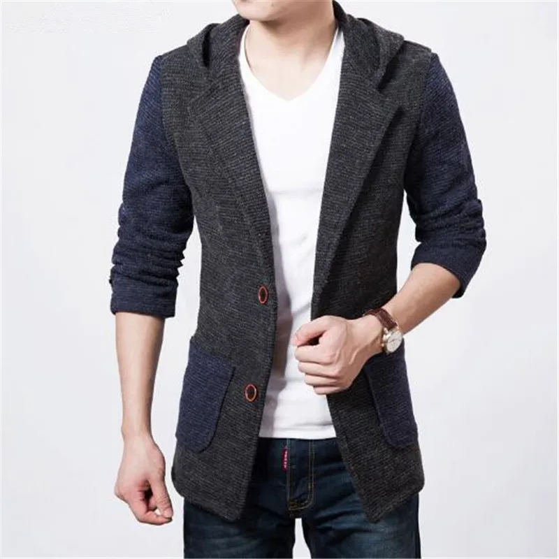 Одежда мужские куртки пальто Длинный блейзер с капюшоном для мужчин Тренч Masculina