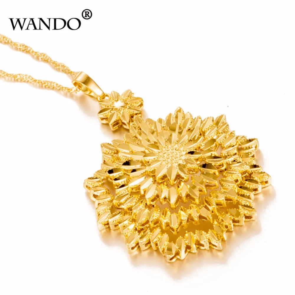 WANDO новинка, 24 K Gold цветов и листьев кулон Цепочки и ожерелья для Для женщин/Для мужчин вечерние Юбилей Шарм ювелирные изделия подарок P11