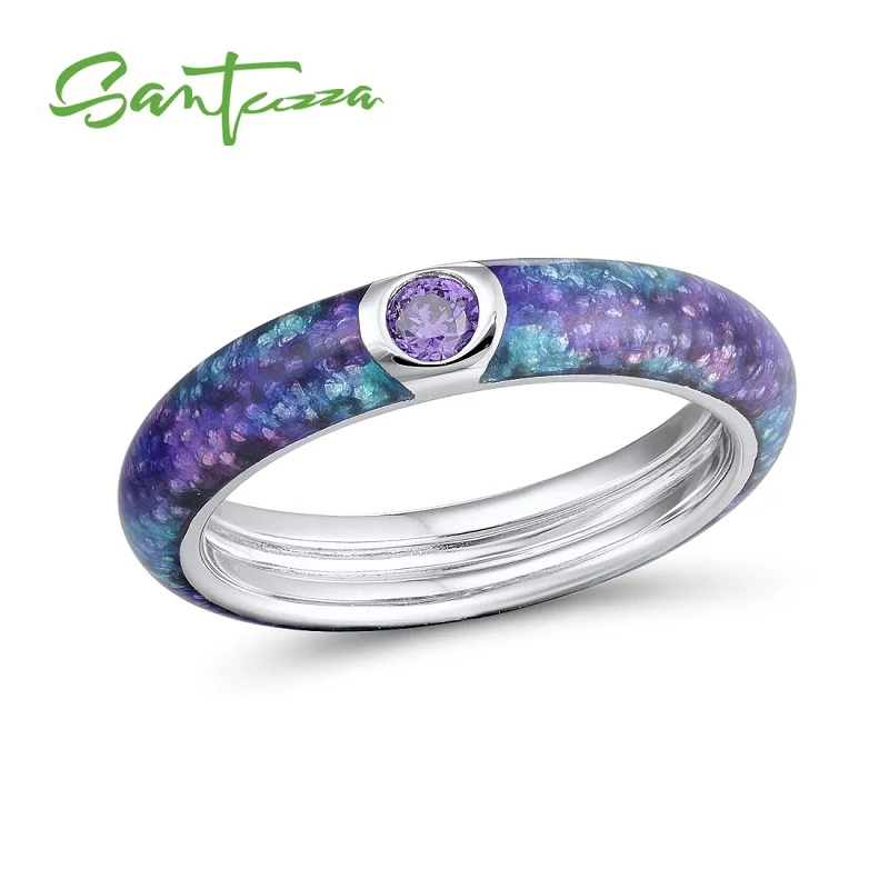 Purple Color Santuzza, серебряные кольца для женщин, фиолетовое, зеленое, красочное эмалированное кольцо, кольцо вечности, 925 пробы, серебряное, модное ювелирное изделие ручной работы - Цвет основного камня: Purple Color