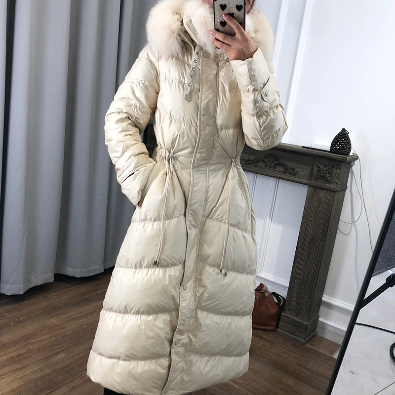 New Double Real Fur Collar Coat Natural Fox 2020 Winter Jacket Women long Down slim thick Warm White Duck Parkas YRF13 | Женская одежда