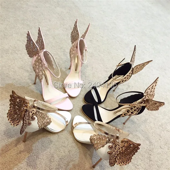 New Luxury Stiletto Pumps Bridal Wedding Shoes Metal Heel Ankle Strap Sandales Talon Femme Fretwork Butterfly Wing Women Sandals | Обувь
