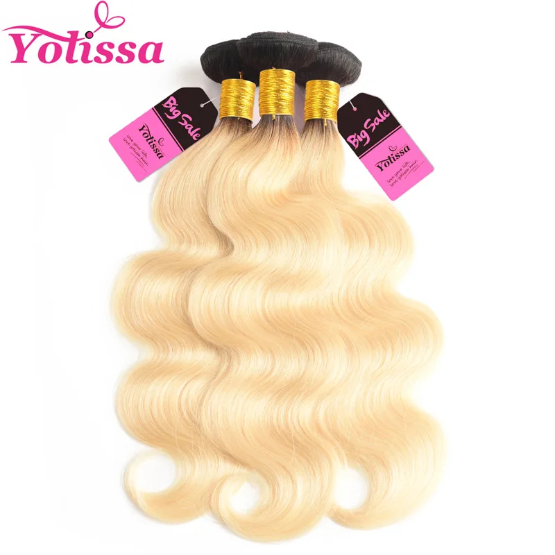 Yolissa волос T1b/613 Ombre блондинка Комплект s с закрытием Волосы remy 10 24 Inch темные корни