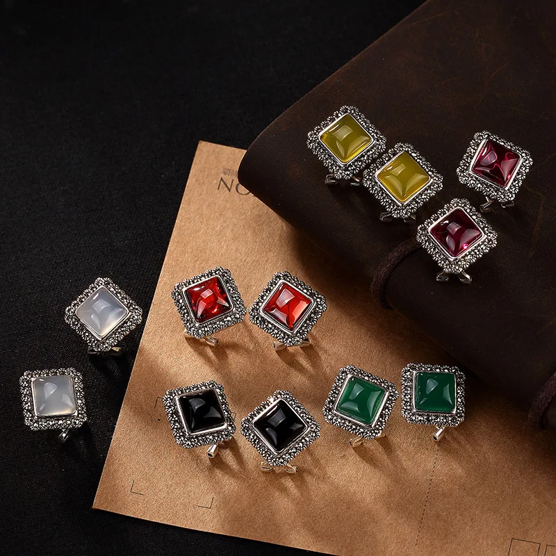 Silver S925 Pure Retro Mosque St2018 Mosaic Jade Agate Pomegranate Red Square High-end Lady Eardrop. | Украшения и аксессуары