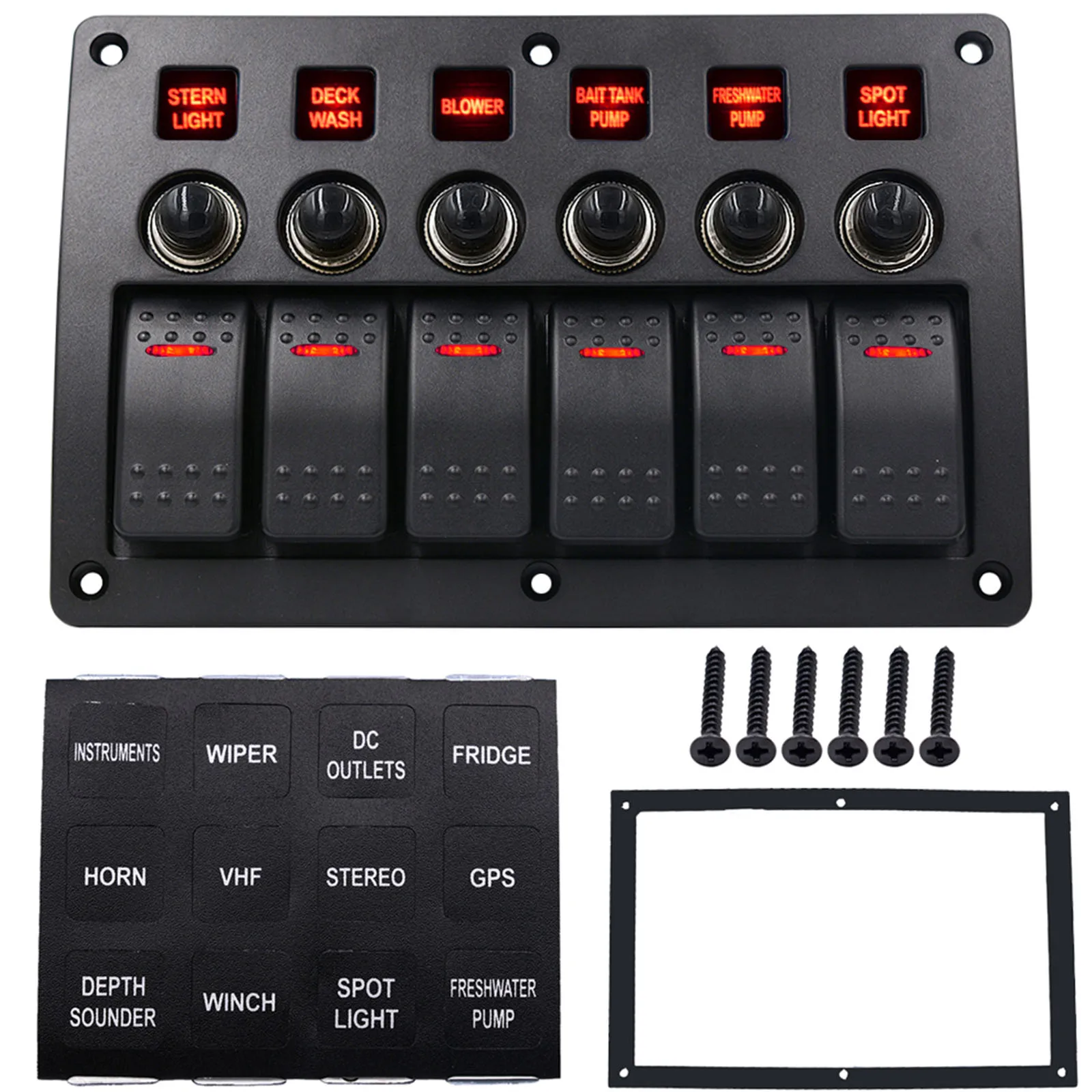 

Mgoodoo 3 PIN 6 Gang Rocker Switch Panel Circuit Breakers Red Led 12V 24V Marine Boat Motor Overload Protected Car Switch Panel