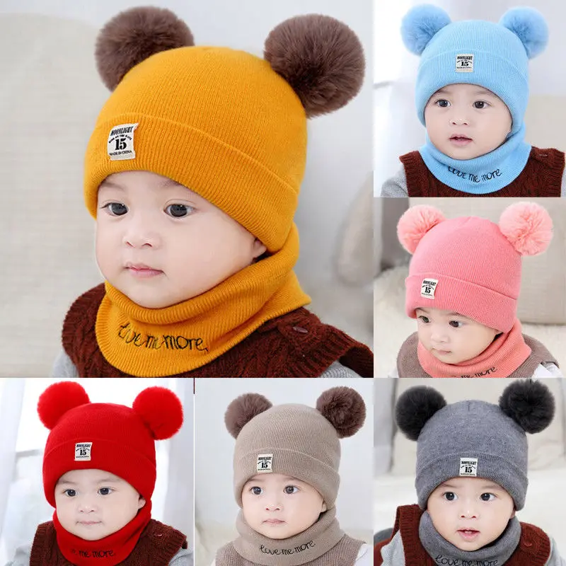 Emmababy 2018 Зимняя Теплая Шапка-бини для новорожденных мальчиков и девочек с двойным