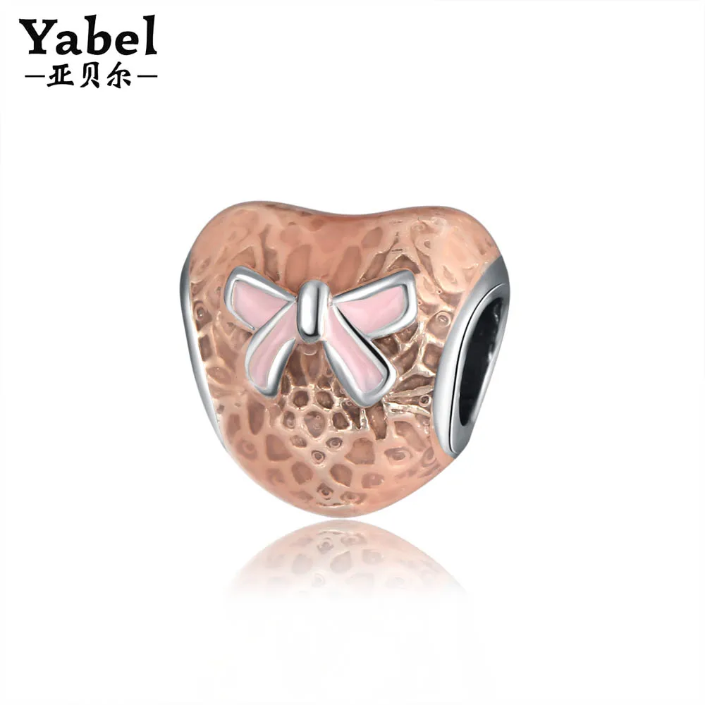 Yabel элегантный сердце с бантиком из бисера Розовый Посеребренная Браслет Fit