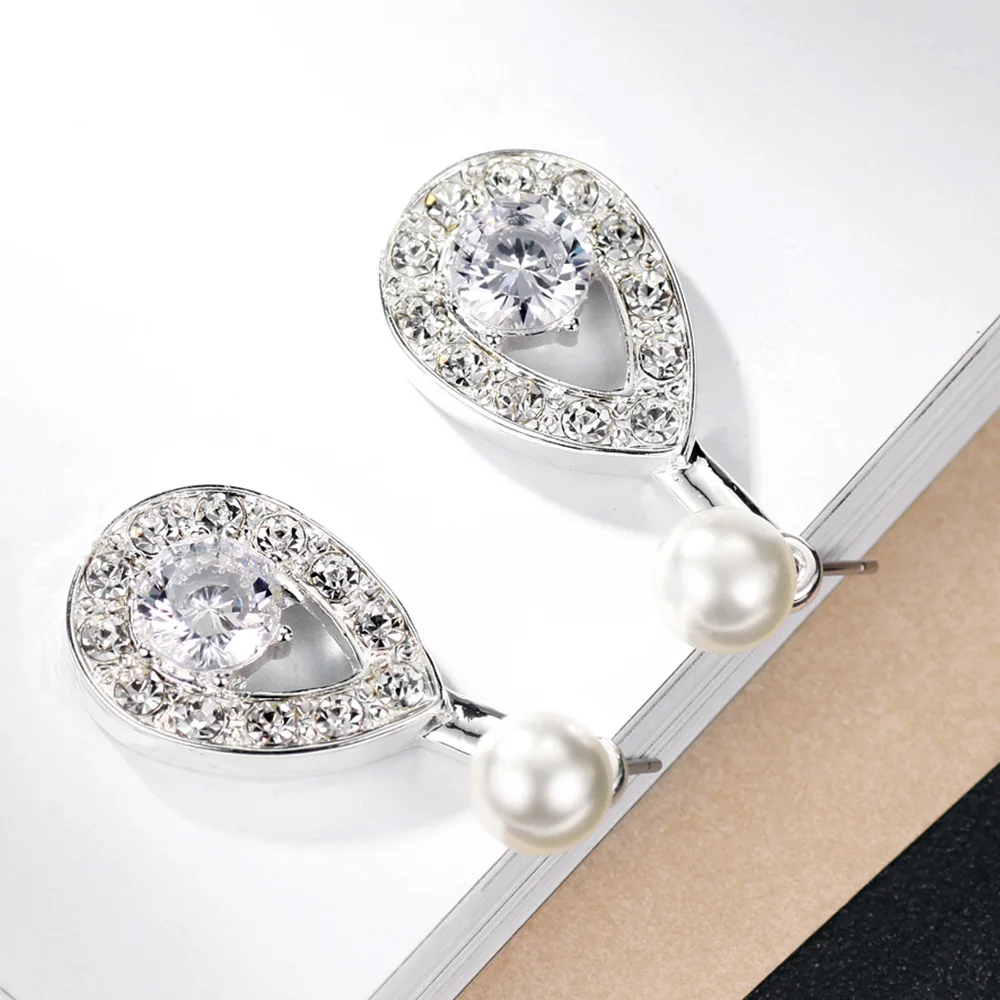 Женские серьги капельки Neoglory обручальные с фианитом и жемчугом гипоаллергенные