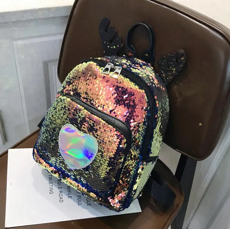 Блестящий женский рюкзак с блестками для девочек подростков большие
