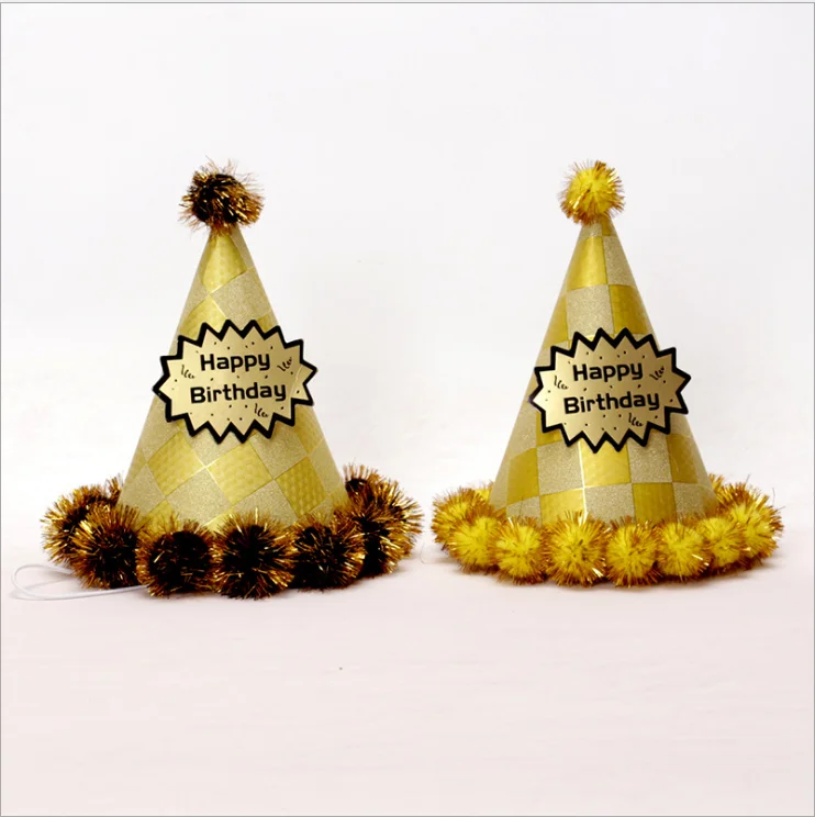New Party Hat Adult Kindergarten Paper Furry Gold Silk Pearlescent Year-old Ball Cap | Дом и сад