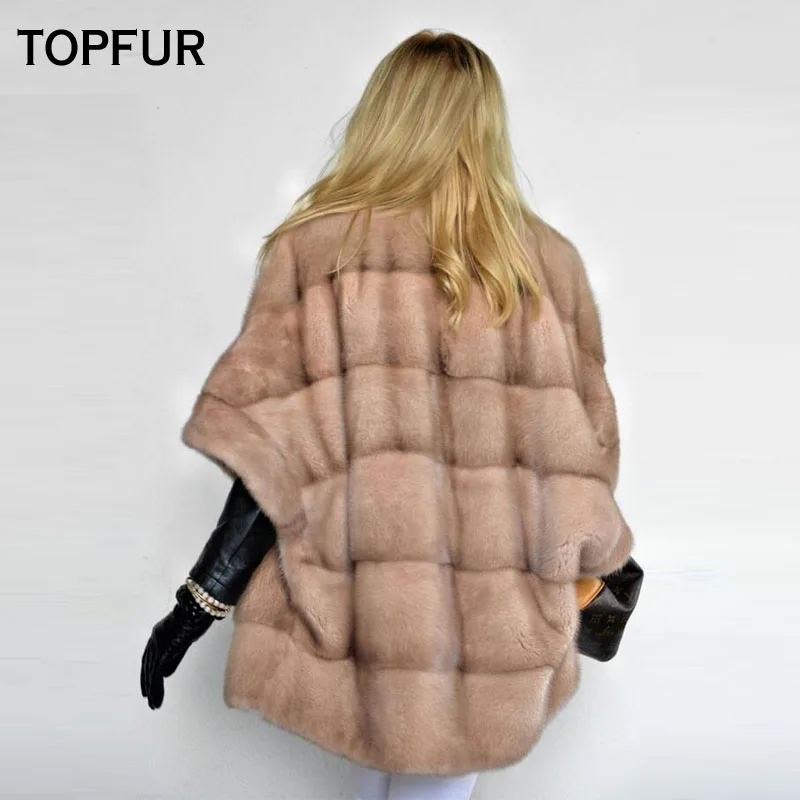Женская шуба из натурального меха норки TOPFUR зимняя натуральной кожи с рукавом