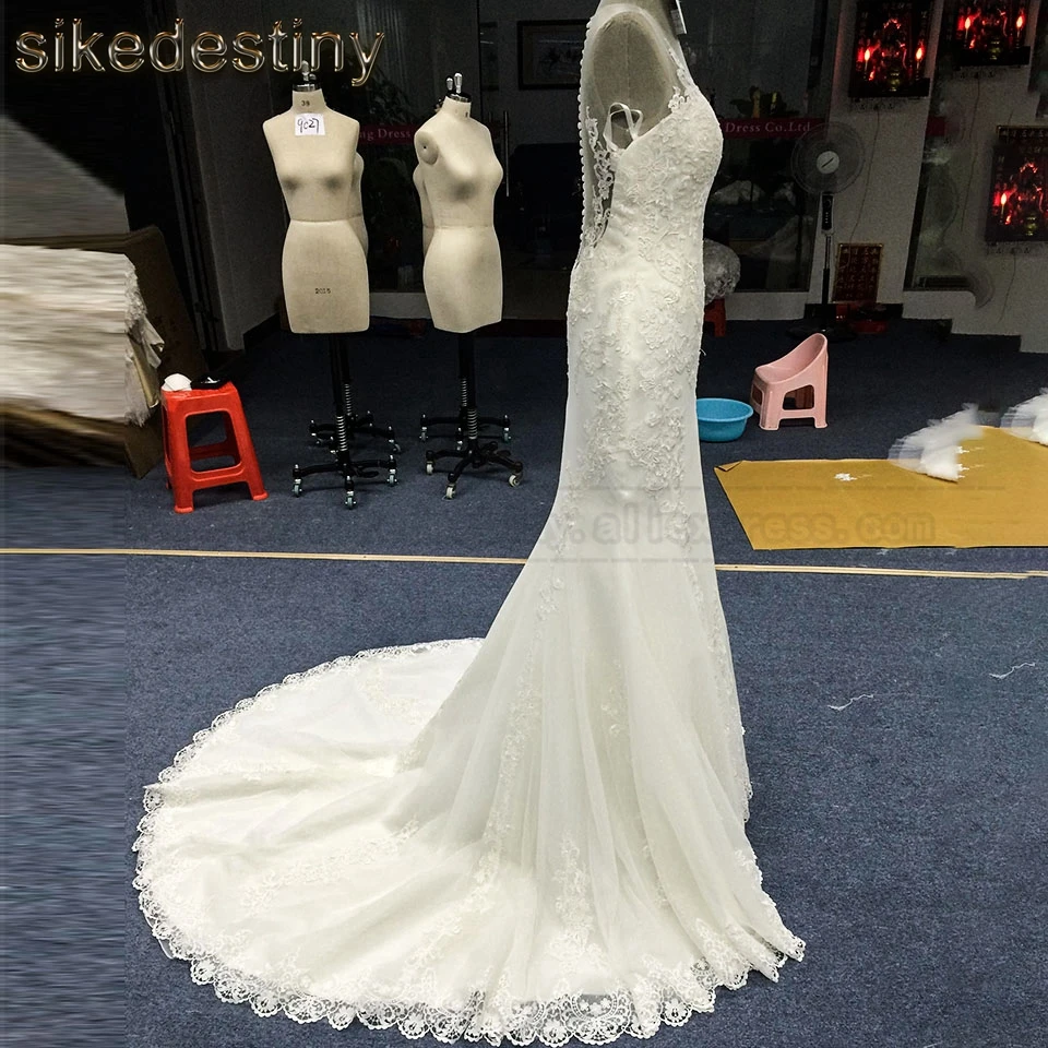 Новое поступление свадебное платье с аппликацией в стиле &quotРусалка&quot Vestido de novia