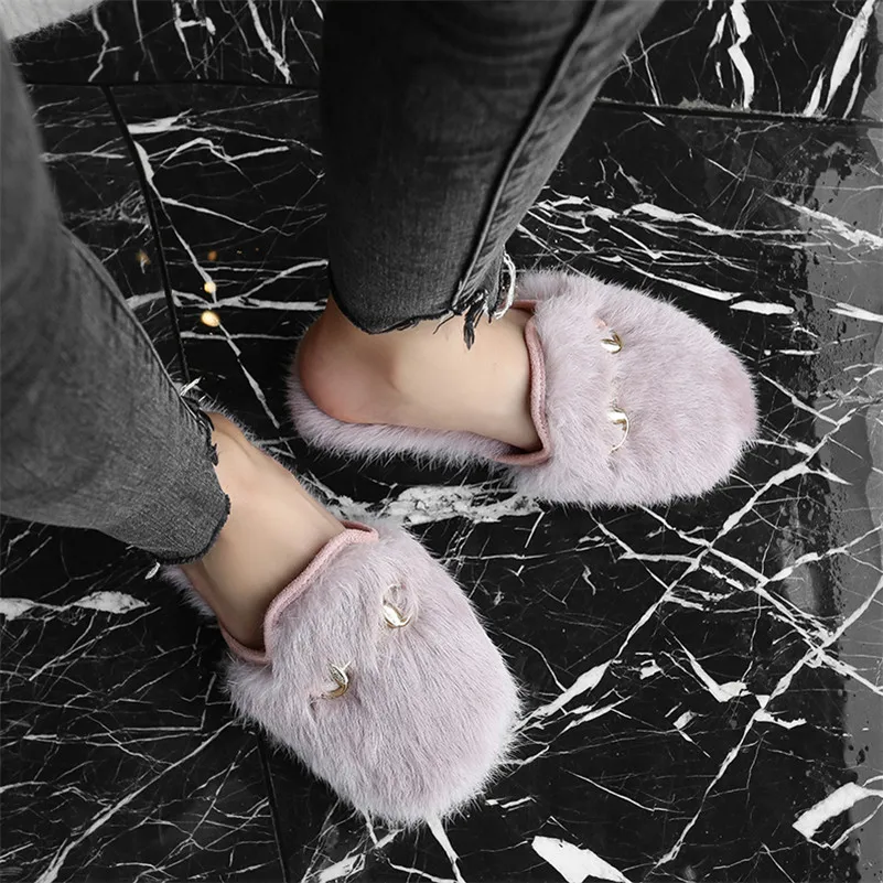 CONASCO/Новые Модные Теплые Меховые Туфли лодочки с петлей на пятке Сезон осень зима