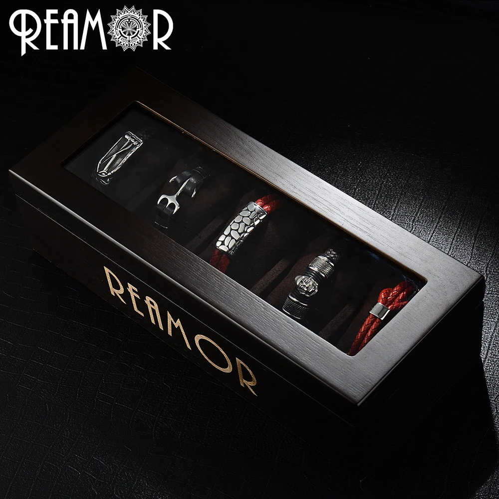 Женский кожаный браслет REAMOR модный на запястье с двойной оплеткой и регулируемой