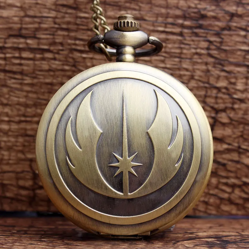 

New Fashion Bronze STAR WARS Jedi Knight Pocket Watch Famous Movie Analog Quartz Pocket Watch Women Mens FOB Necklace Chain Gift