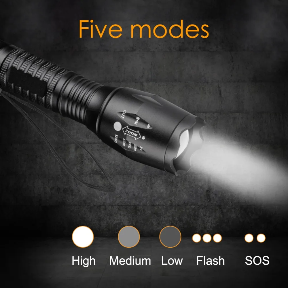 5 Modes 3800 Lumens XML-T6 LED Flashlight Waterproof Zoomable Torch 18650 Battery+Charger+Free gift | Освещение
