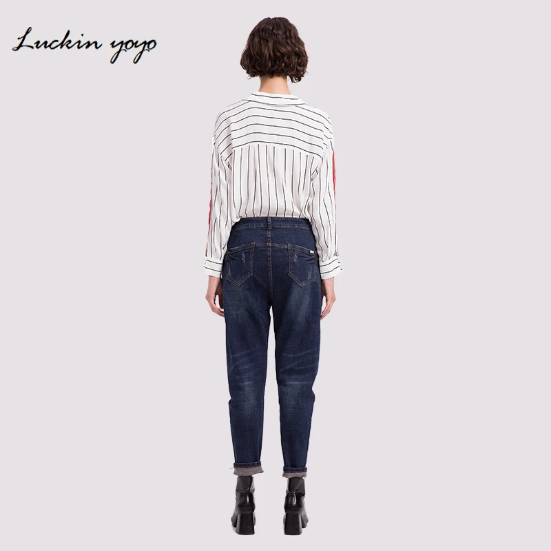 Luckin yoyo Джинсы Высокой Талией Винтаж Темно-Синие Свободные Женские | Женская