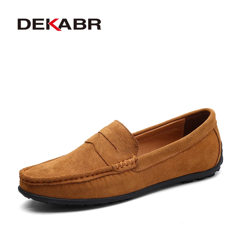 02 Brown Мужские мокасины на плоской подошве DEKABR, черные модные топ-сайдеры из натуральной кожи, брендовая повседневная кожаная обувь, большие размеры 38-49, лето-осень - Цвет: 02 Brown
